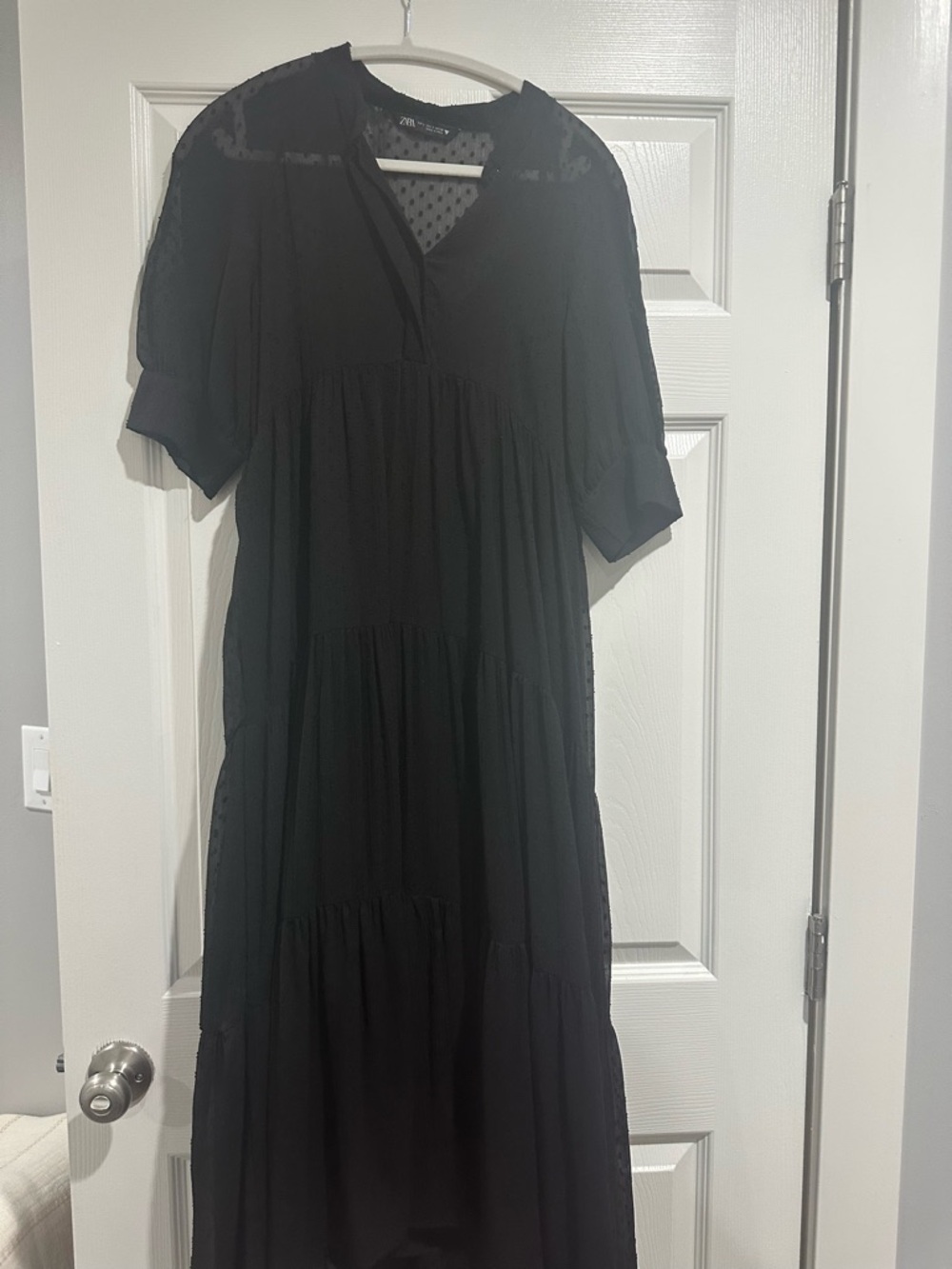 Zara Black Tiered Maxi Dress with Short Sleeves